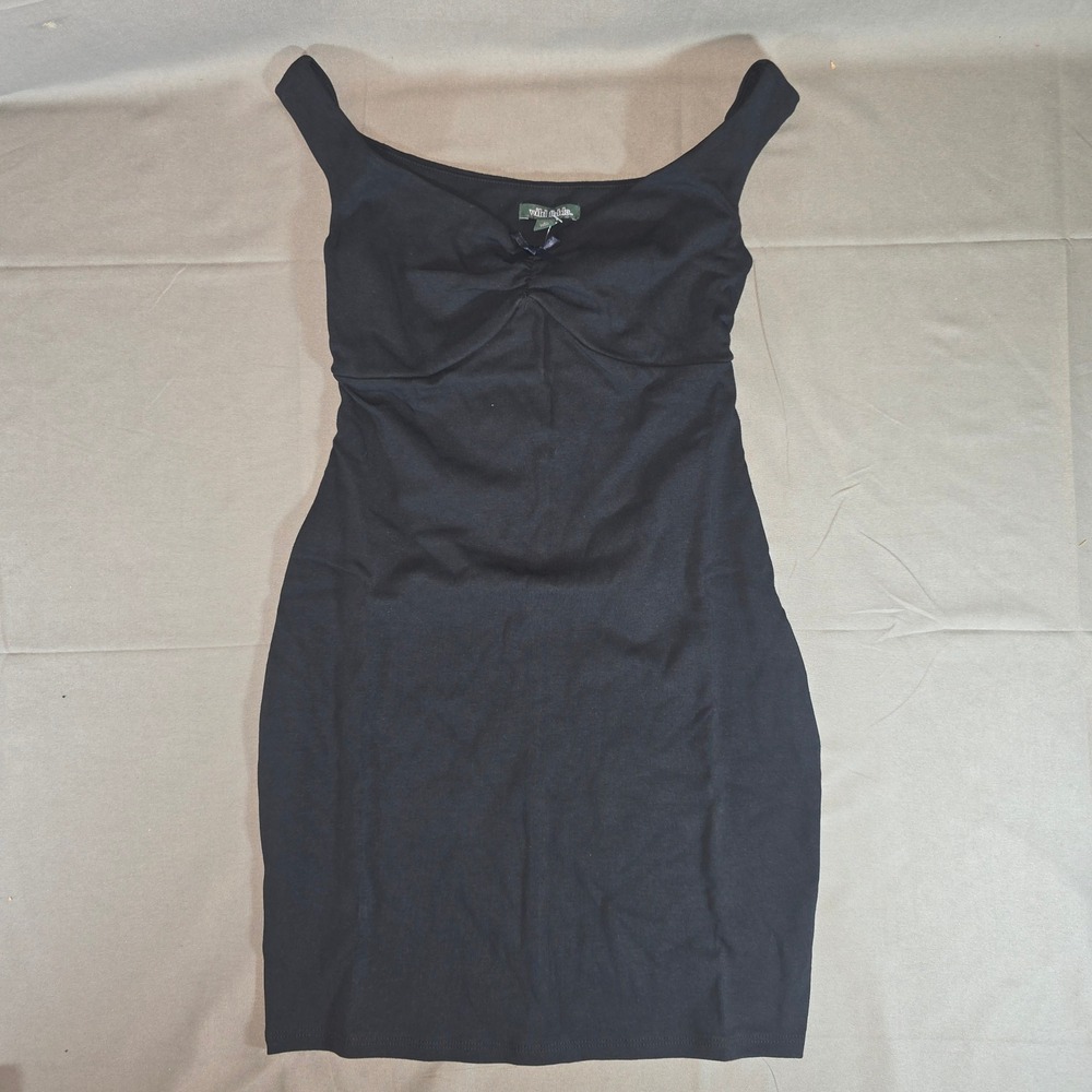Wild Fable Black Off Shoulder Bow Mini Dress Ribbed Knit XXS TARD8349J